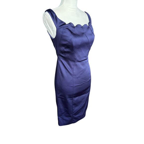 New Nwt Zac Posen Eggplant Purple Corseted Scalloped Neck Bodycon Mini Dress - 6 - Picture 3 of 13